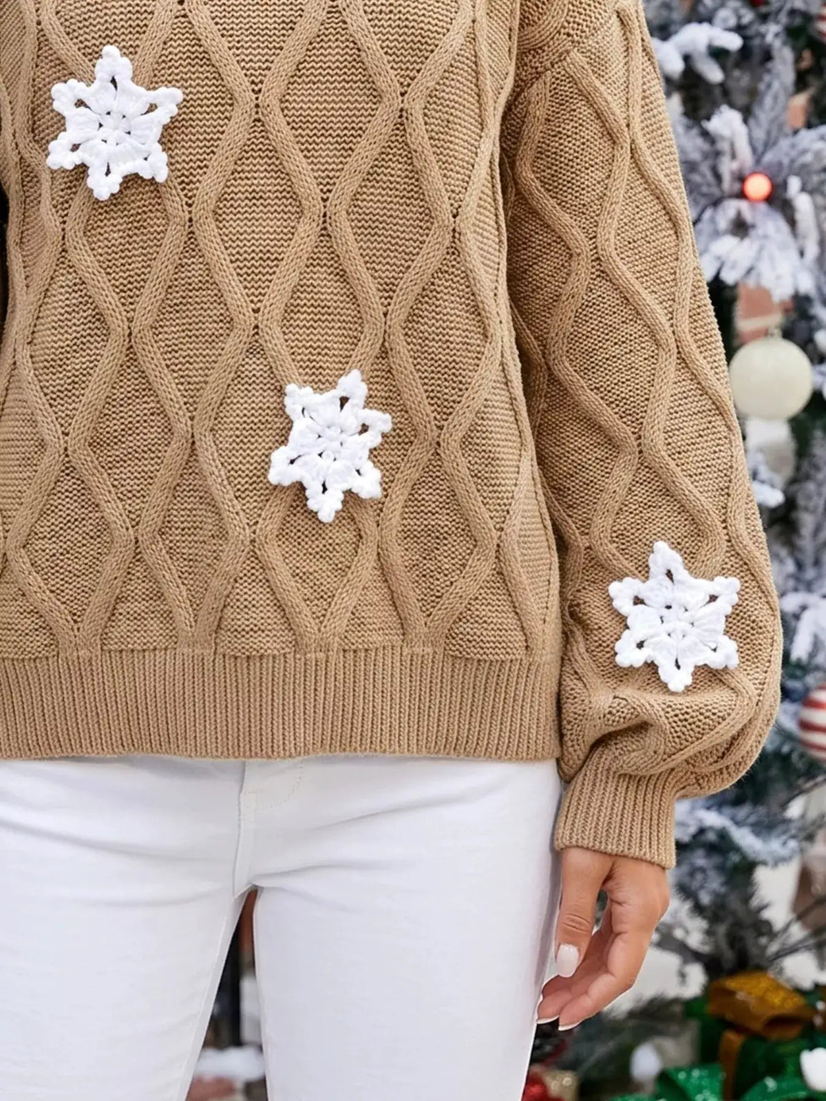 Snowflake Textured V-Neck Sweater by Trendsi