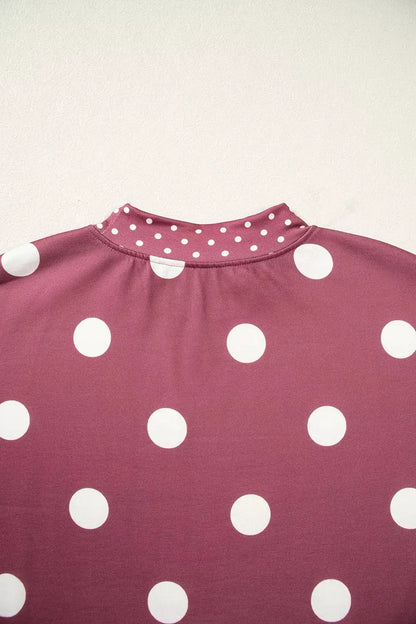 Polka Dot Print Contrast Detail Oversized Tunic Sweatshirt by Trendsi