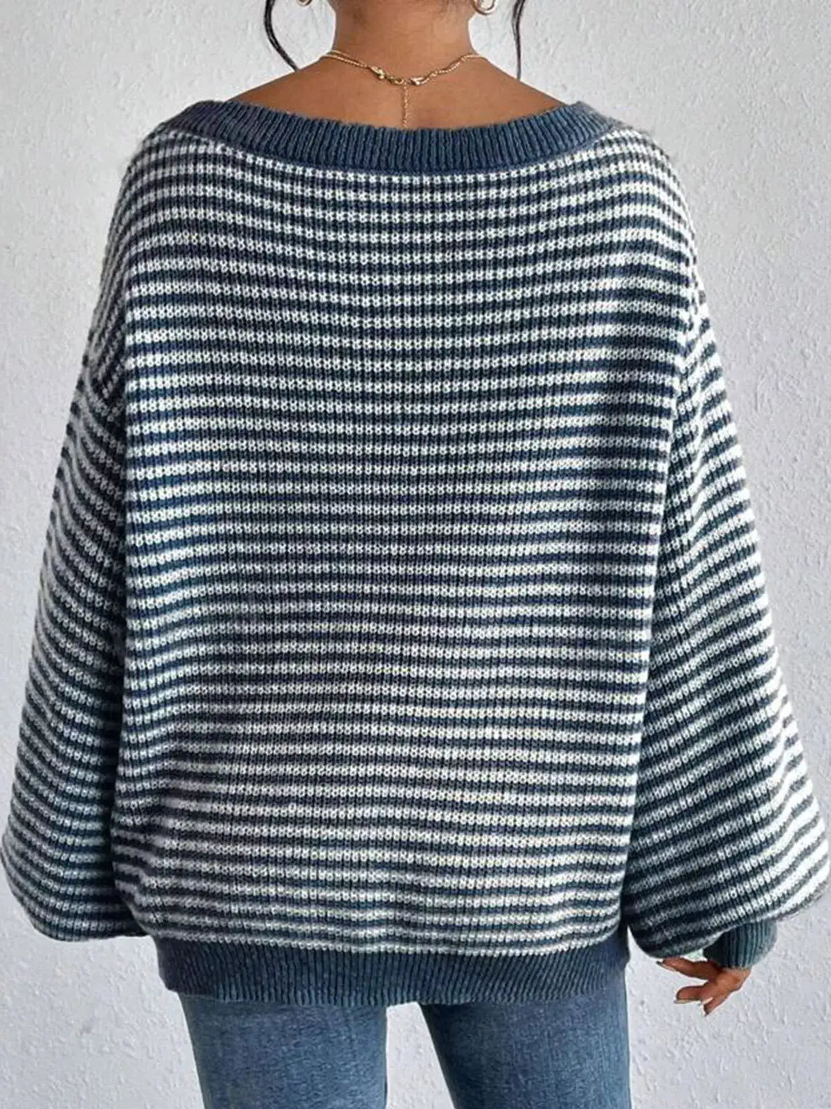 Striped Knit Boat Neck Sweater by Trendsi
