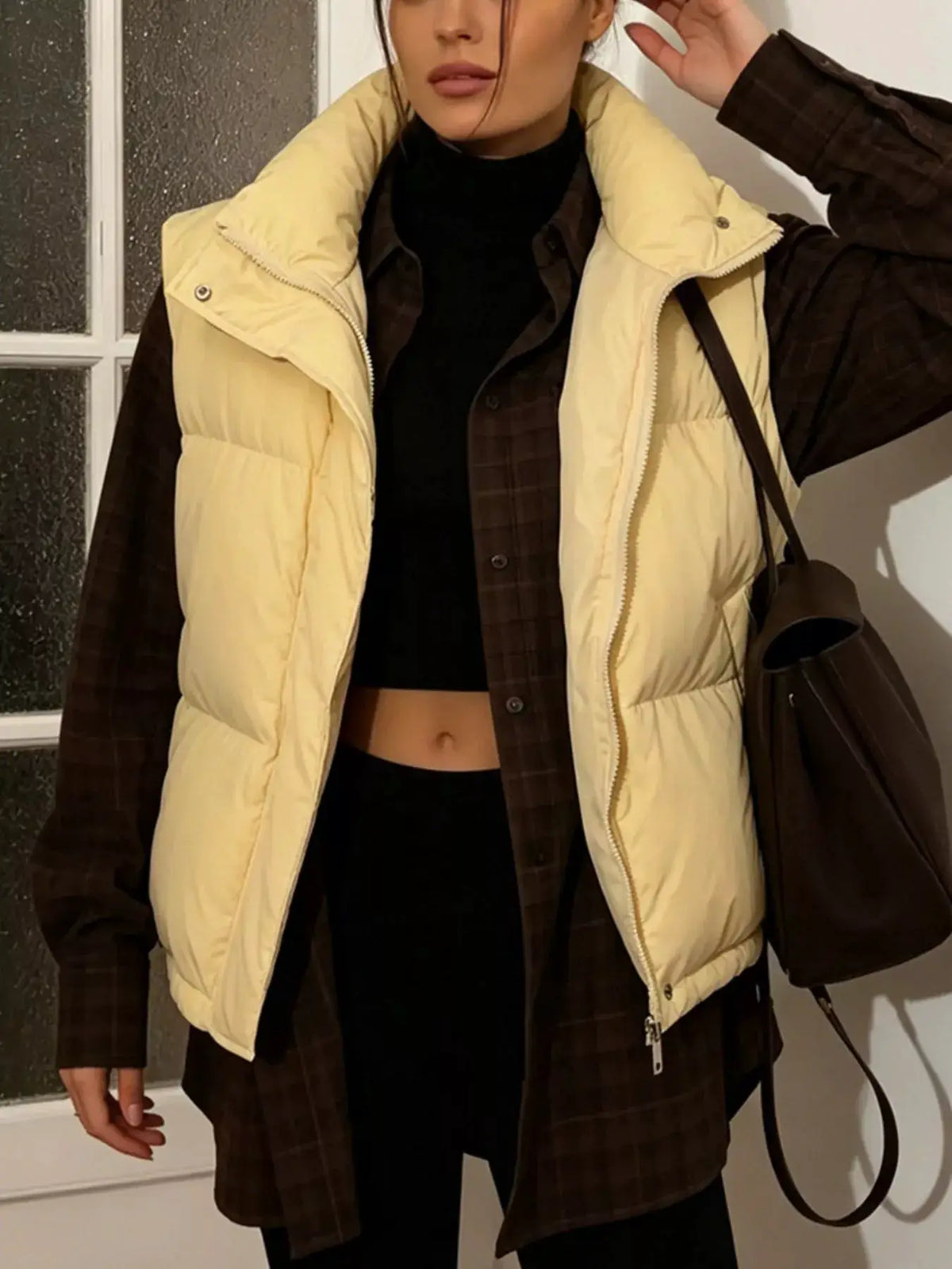 Snap-Button Placket Quilted Puffer Vest Coat by Trendsi