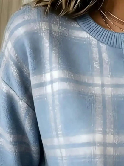 Full Size Plaid Button Detail Long Sleeve Sweatshirt Plus Size by Trendsi