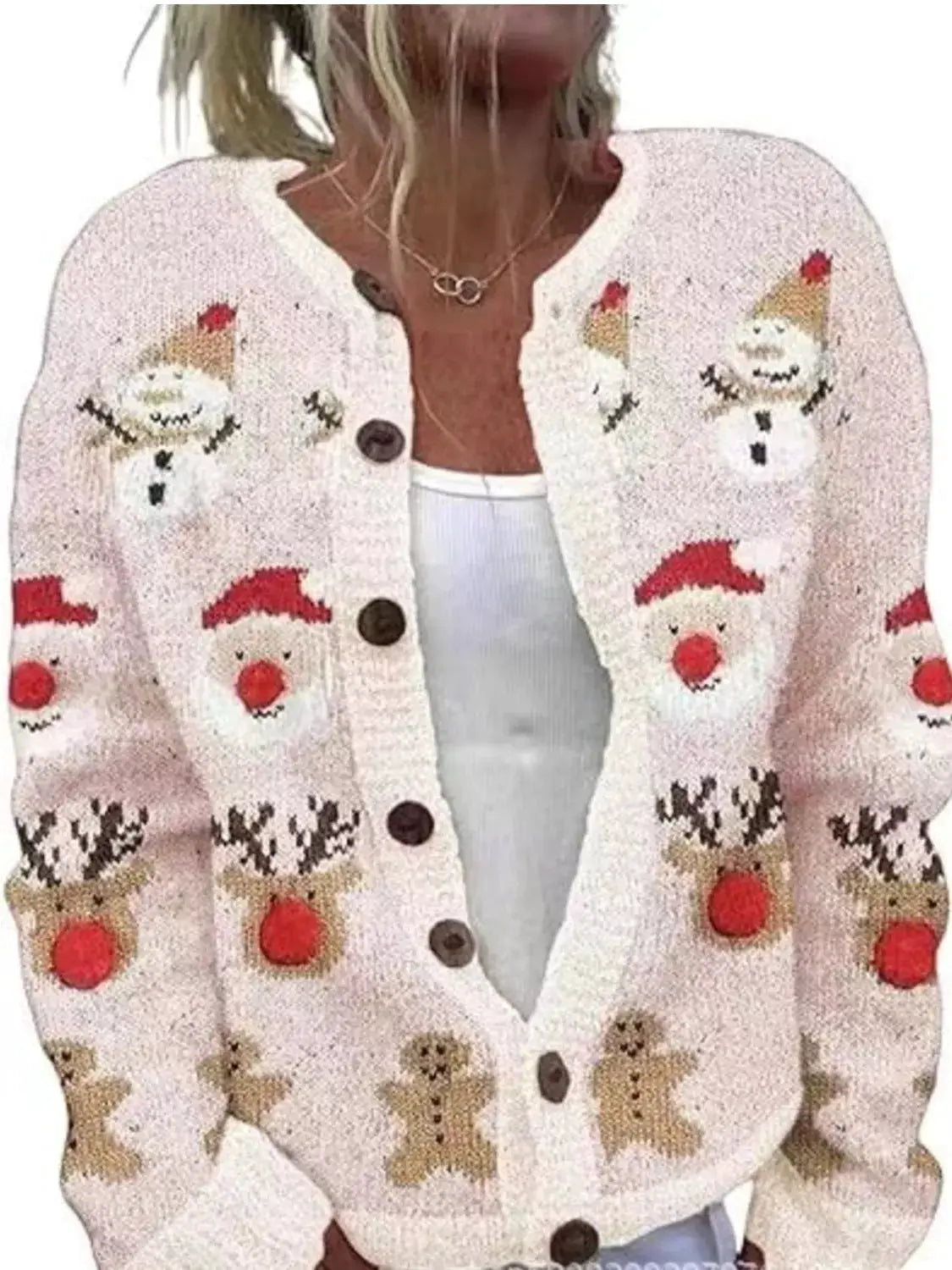 Full Size Festive Christmas Pattern Knit Cardigan with Button-Down Closure Plus Size by Trendsi
