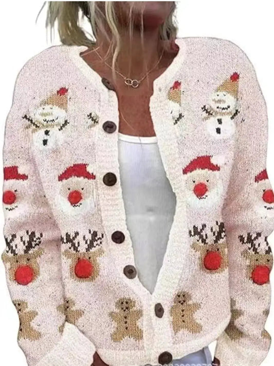 Full Size Festive Christmas Pattern Knit Cardigan with Button-Down Closure Plus Size by Trendsi
