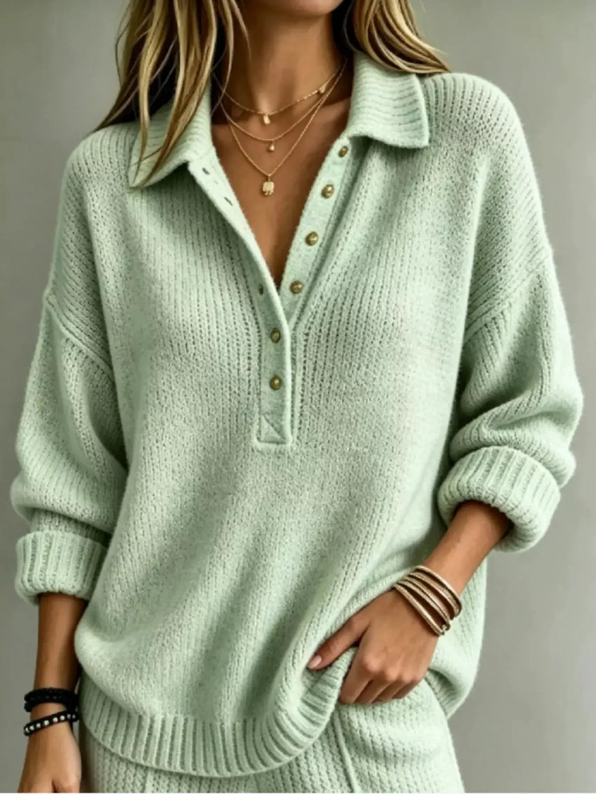 Full Size Button Detail Dropped Shoulder Sweater Plus Size by Trendsi