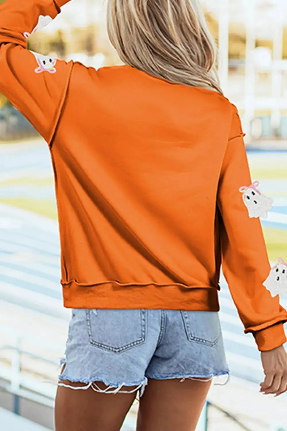 Sequin Ghost Exposed Seam Mock Neck Sweatshirt by Trendsi