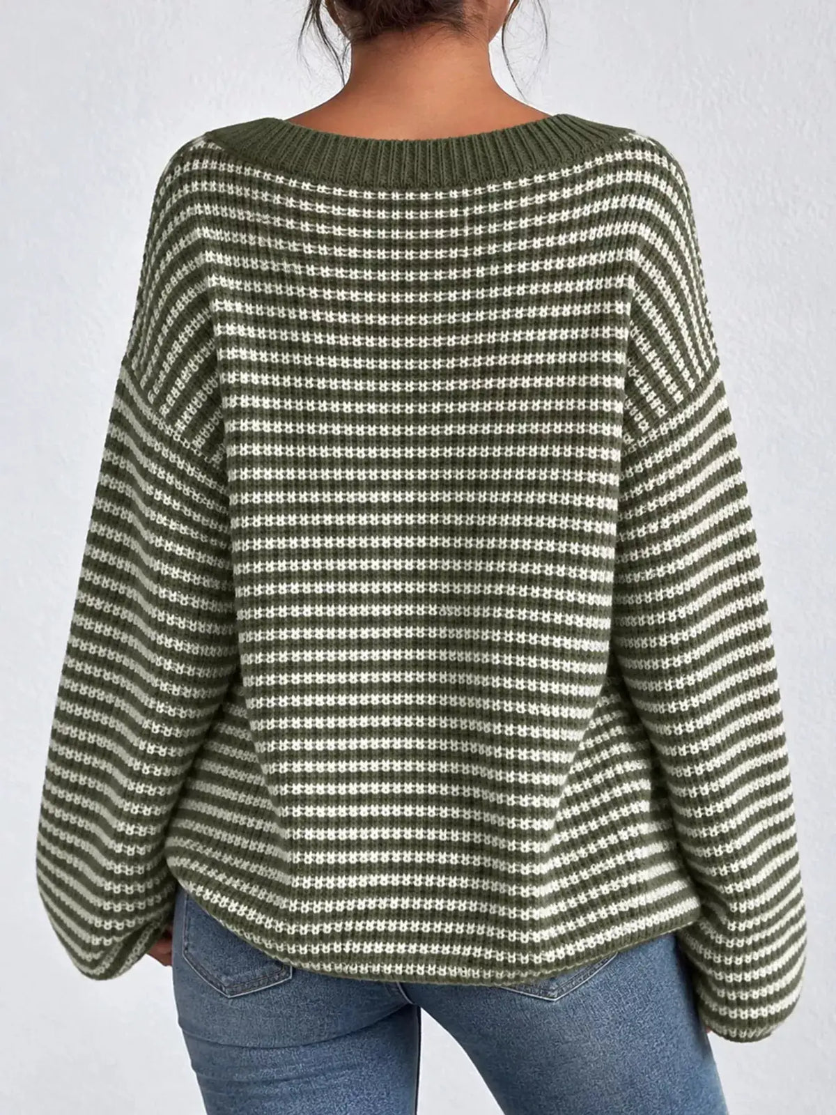 Striped Knit Boat Neck Sweater by Trendsi