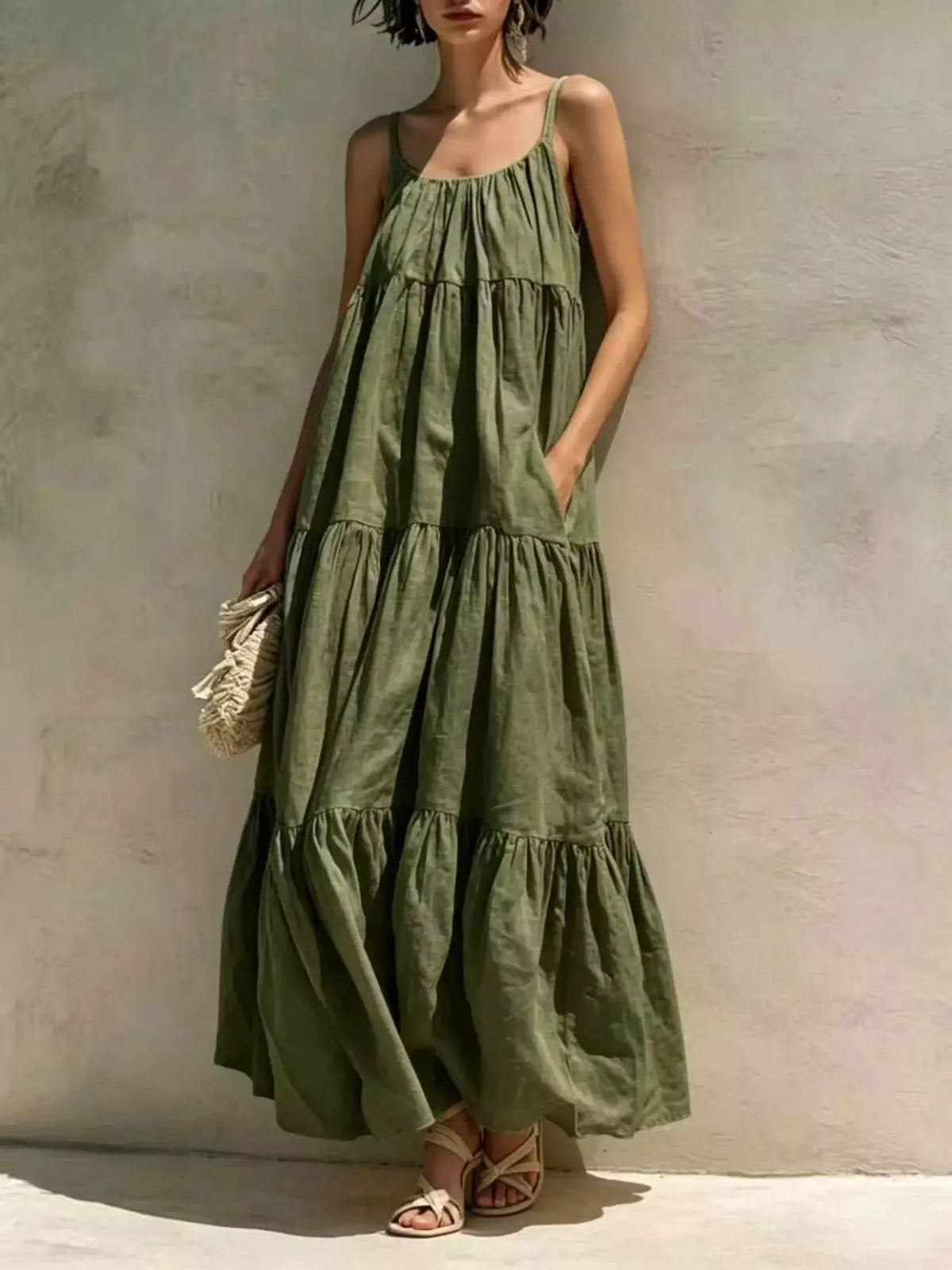 Tiered Scoop Neck Maxi Dress by Trendsi
