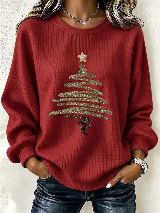 Full Size Festive Christmas Tree Graphic Ribbed Sweatshirt Plus Size by Trendsi