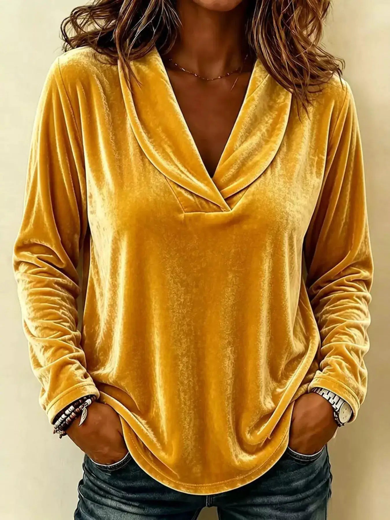 Full Size Velvet Long Sleeve T-Shirt Plus Size by Trendsi