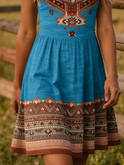 Tribal Print Sleeveless A-Line Summer Dress by Trendsi