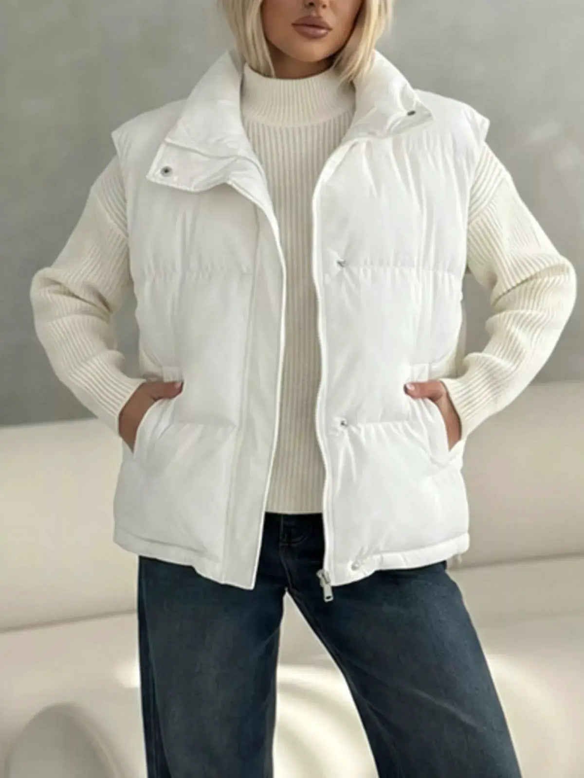 Snap-Button Placket Quilted Puffer Vest Coat by Trendsi