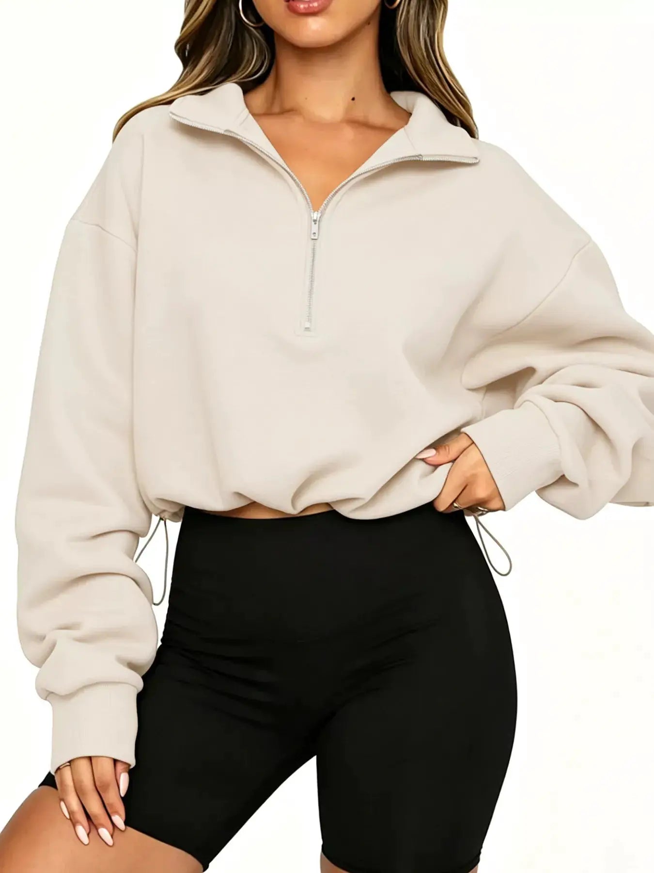 Half Zip Drawstring Hem Sweatshirt by Trendsi