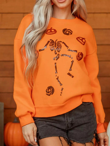Dancing Critters Sequin Halloween Crewneck Sweatshirt by Trendsi