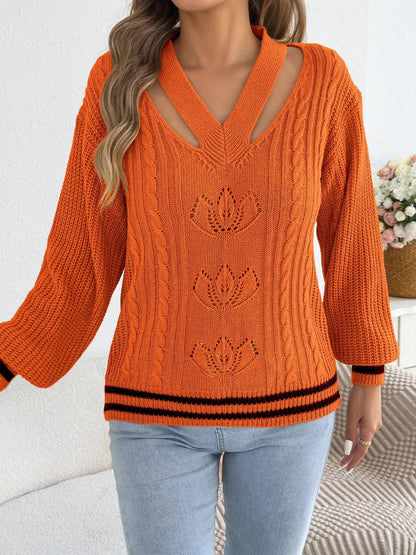Cutout Cable Knit Sweater by Trendsi