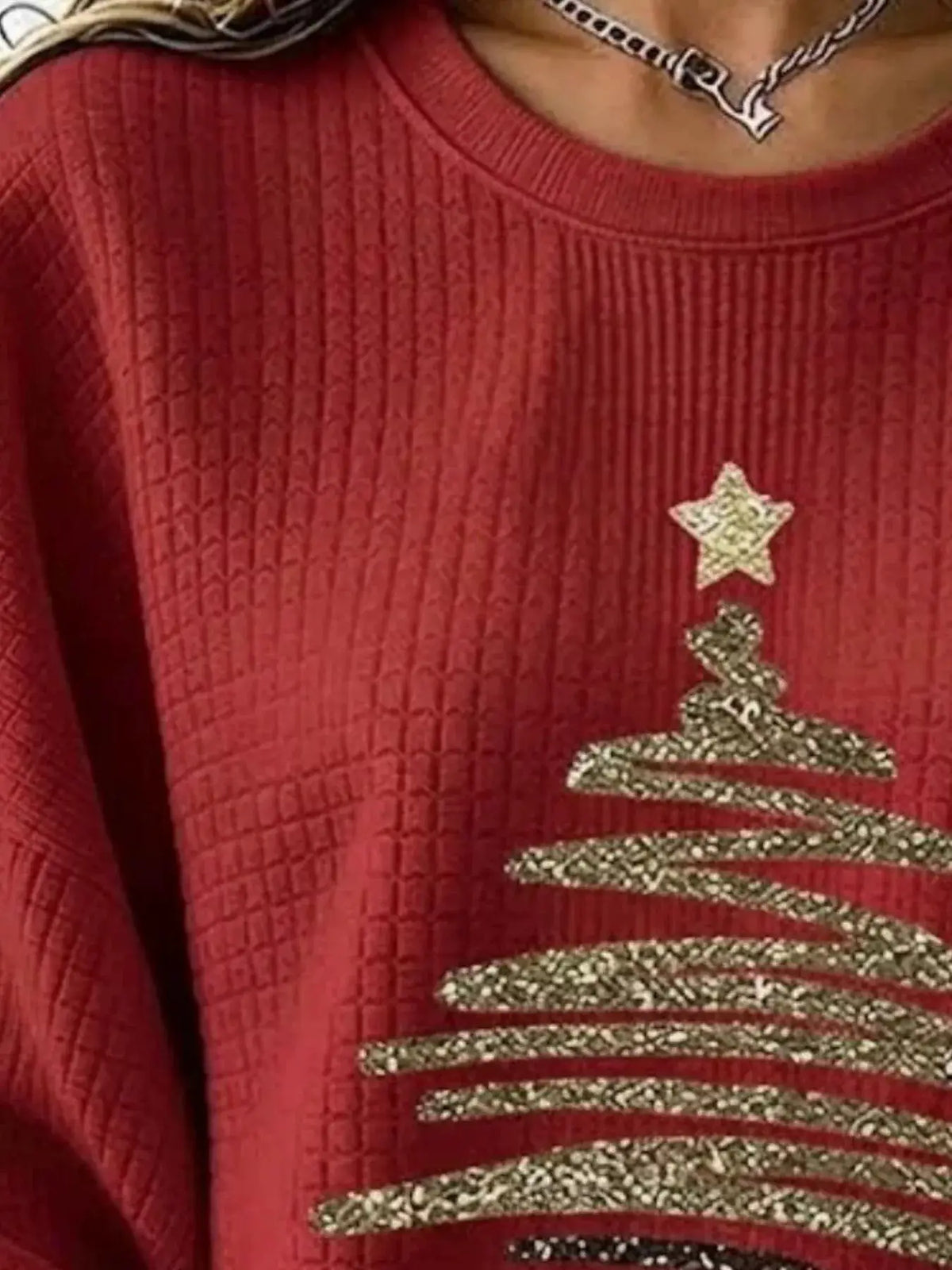 Full Size Festive Christmas Tree Graphic Ribbed Sweatshirt Plus Size by Trendsi