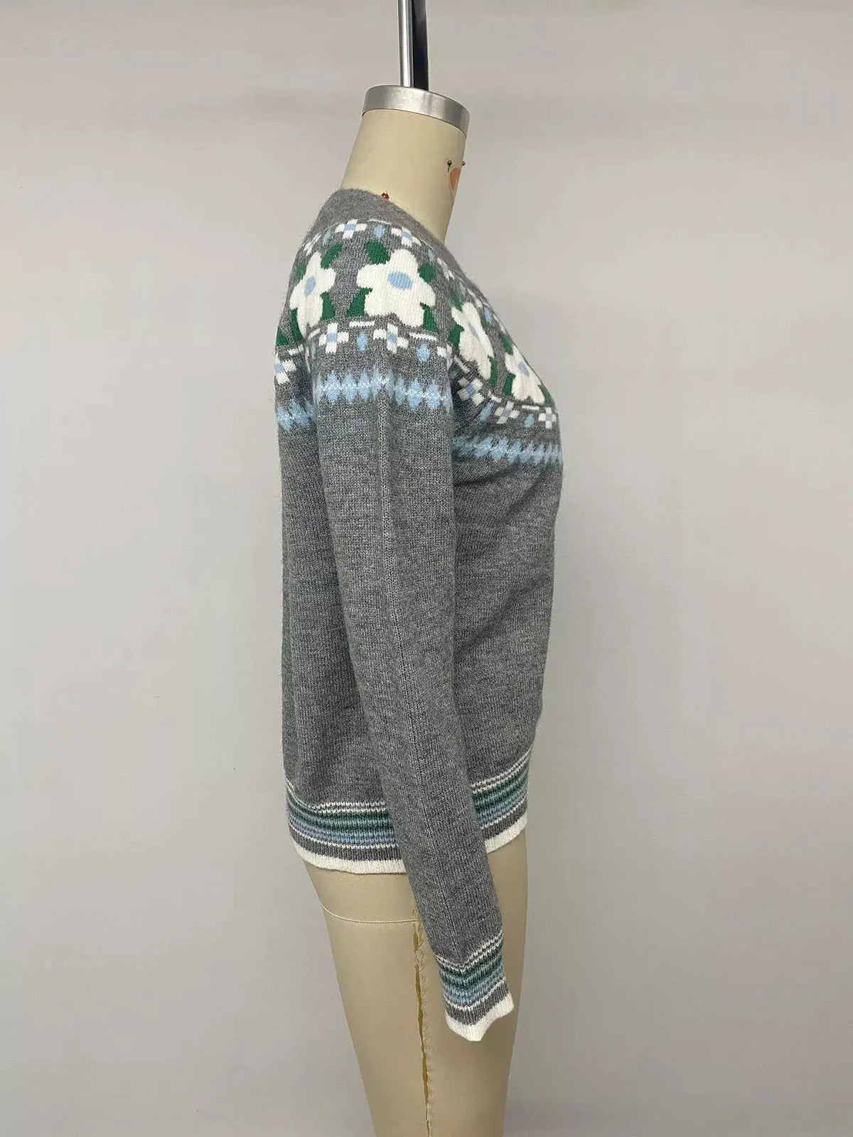 Floral Pattern Round Neck Sweater by Trendsi