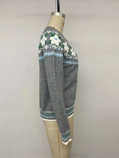 Floral Pattern Round Neck Sweater by Trendsi