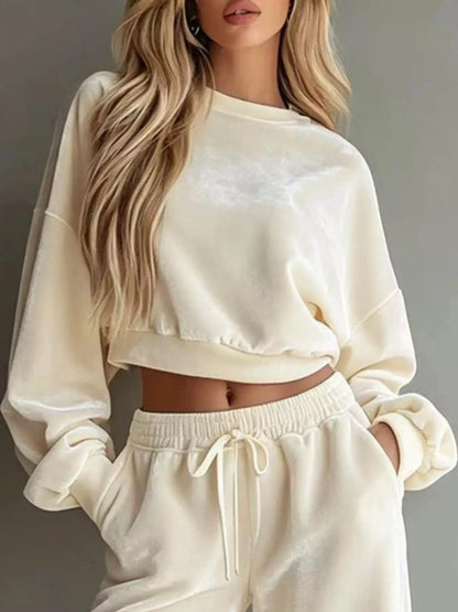 Full Size Cropped Sweatshirt and Wide-Leg Pants Set Plus Size by Trendsi