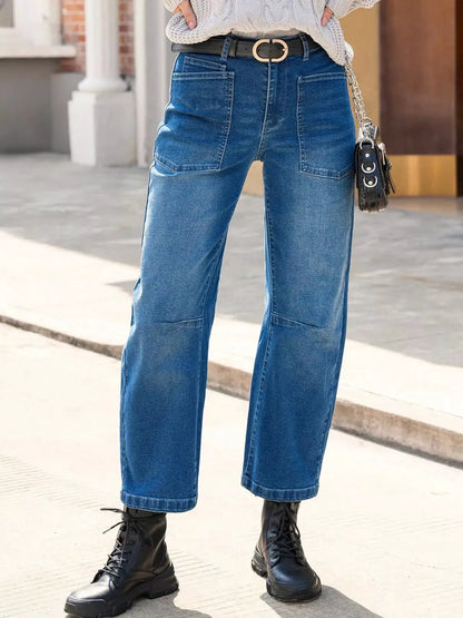 Wide-Leg Jeans with Patch Pockets by Trendsi