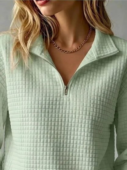 Waffle Knit Quarter-Zip Sweatshirt by Trendsi