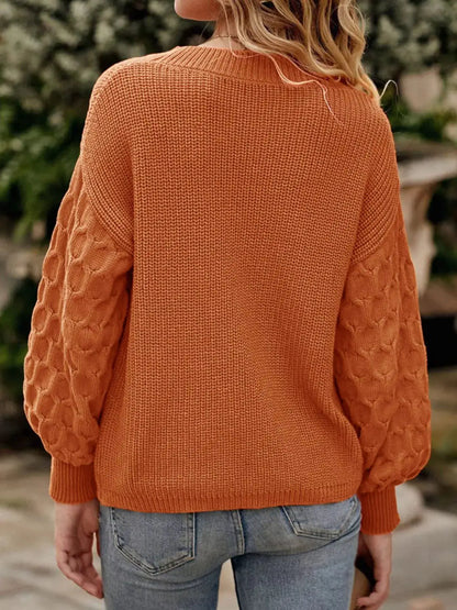 Textured Sleeve Round Neck Sweater by Trendsi