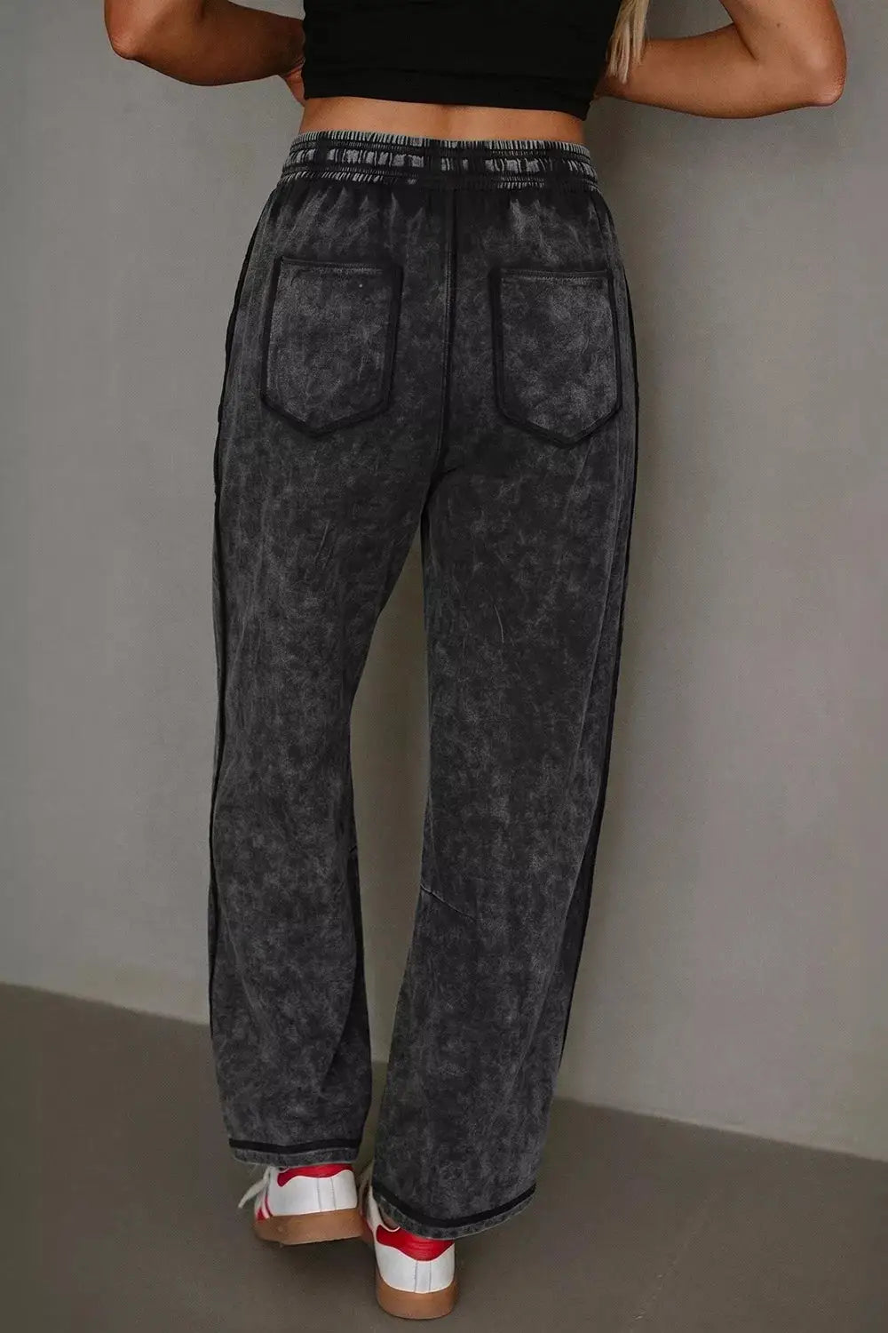 Mineral Wash Raw Seam Drawstring Elastic Waist Barrel Pants by Trendsi