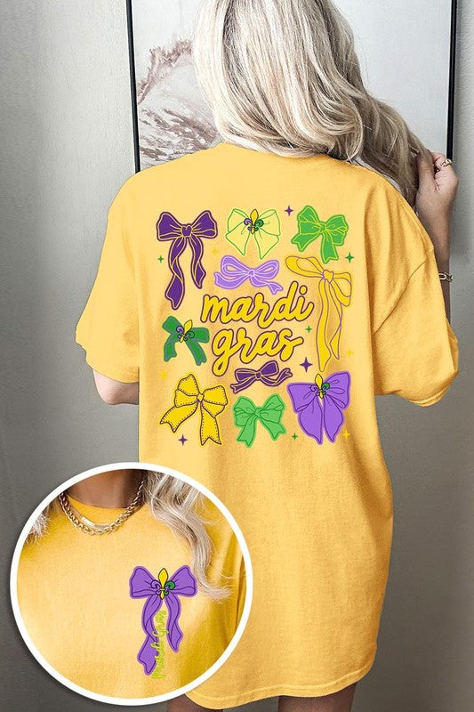 Mardi Gras Bows Graphic Plus Heavy Cotton Tee