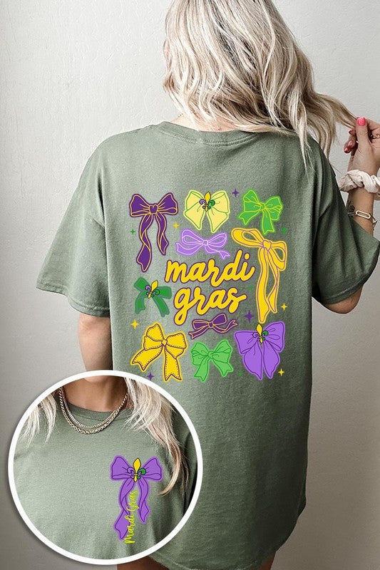 Mardi Gras Bows Graphic Plus Heavy Cotton Tee