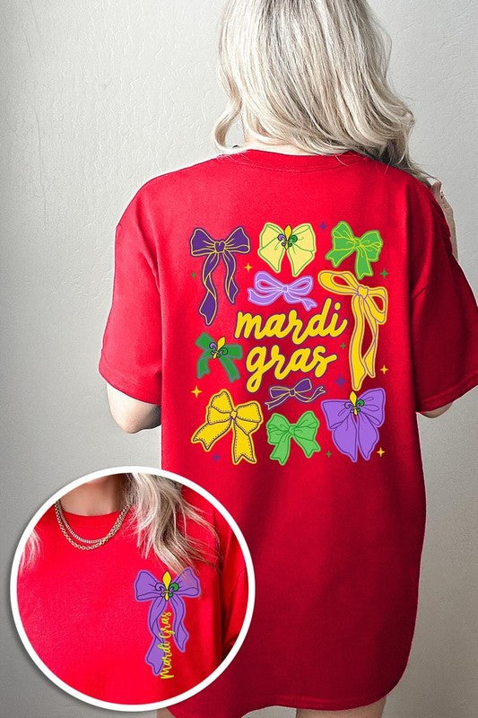 Mardi Gras Bows Graphic Plus Heavy Cotton Tee