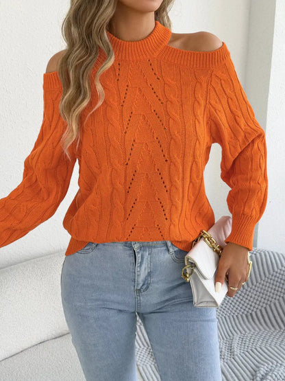 Cold Shoulder Cable Knit Sweater by Trendsi