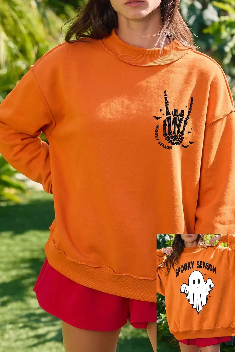Spooky Season Mock Neck Reversible Halloween Sweatshirt by Trendsi