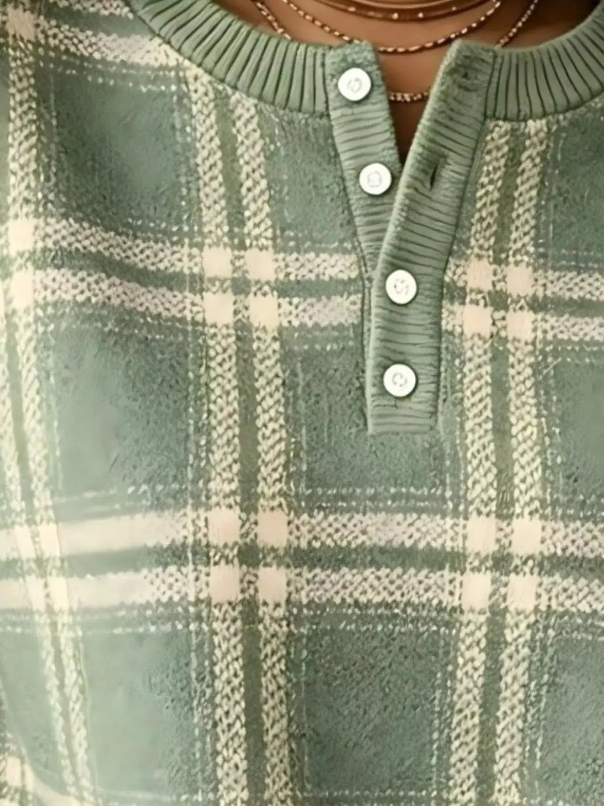 Full Size Plaid Button Detail Long Sleeve Sweatshirt Plus Size by Trendsi