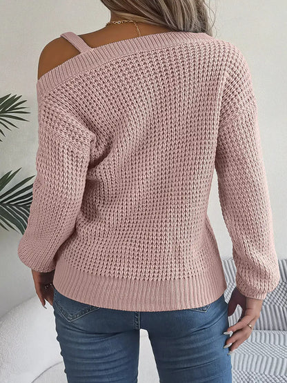 Asymmetrical Neck Long Sleeve Sweater by Trendsi