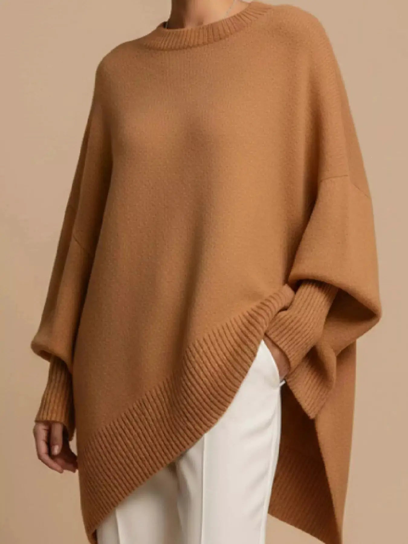 Oversized Batwing Sleeve Sweater by Trendsi