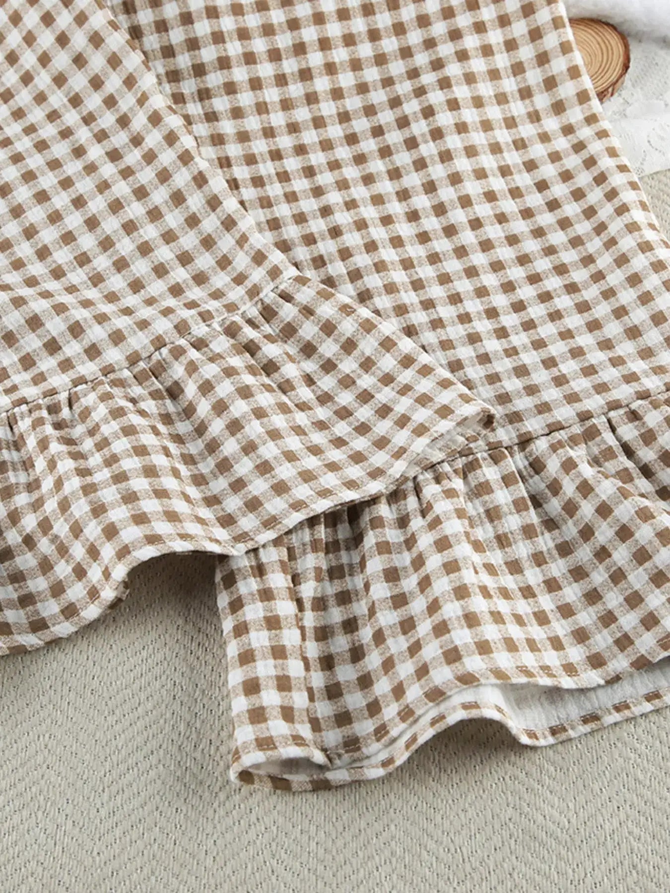 Gingham Ruffle-Trim Top and Pants Lounge Set by Trendsi