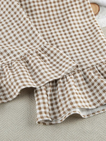 Gingham Ruffle-Trim Top and Pants Lounge Set by Trendsi