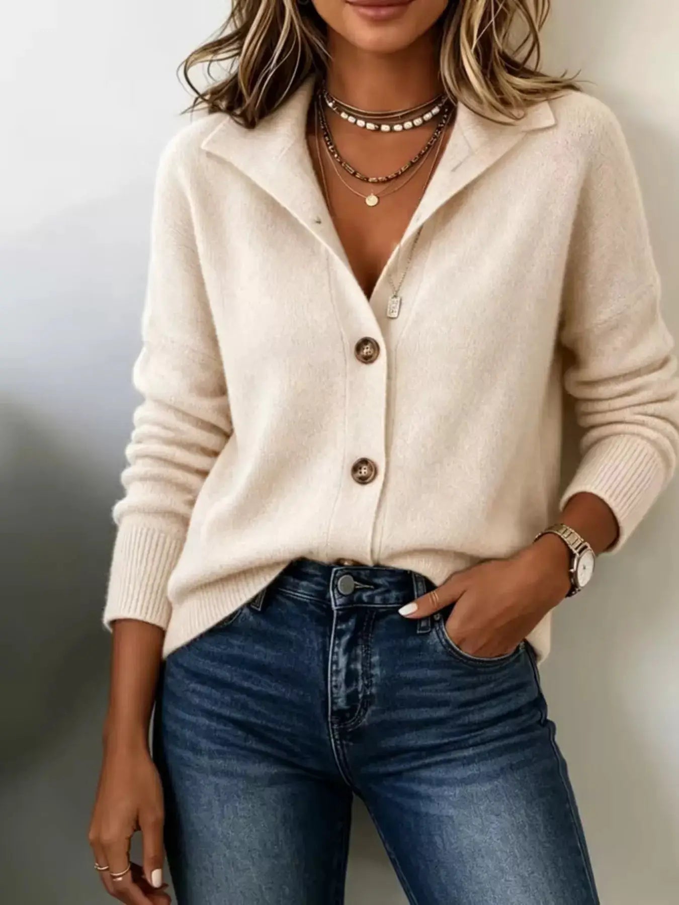 Button-Down Knit Cardigan by Trendsi