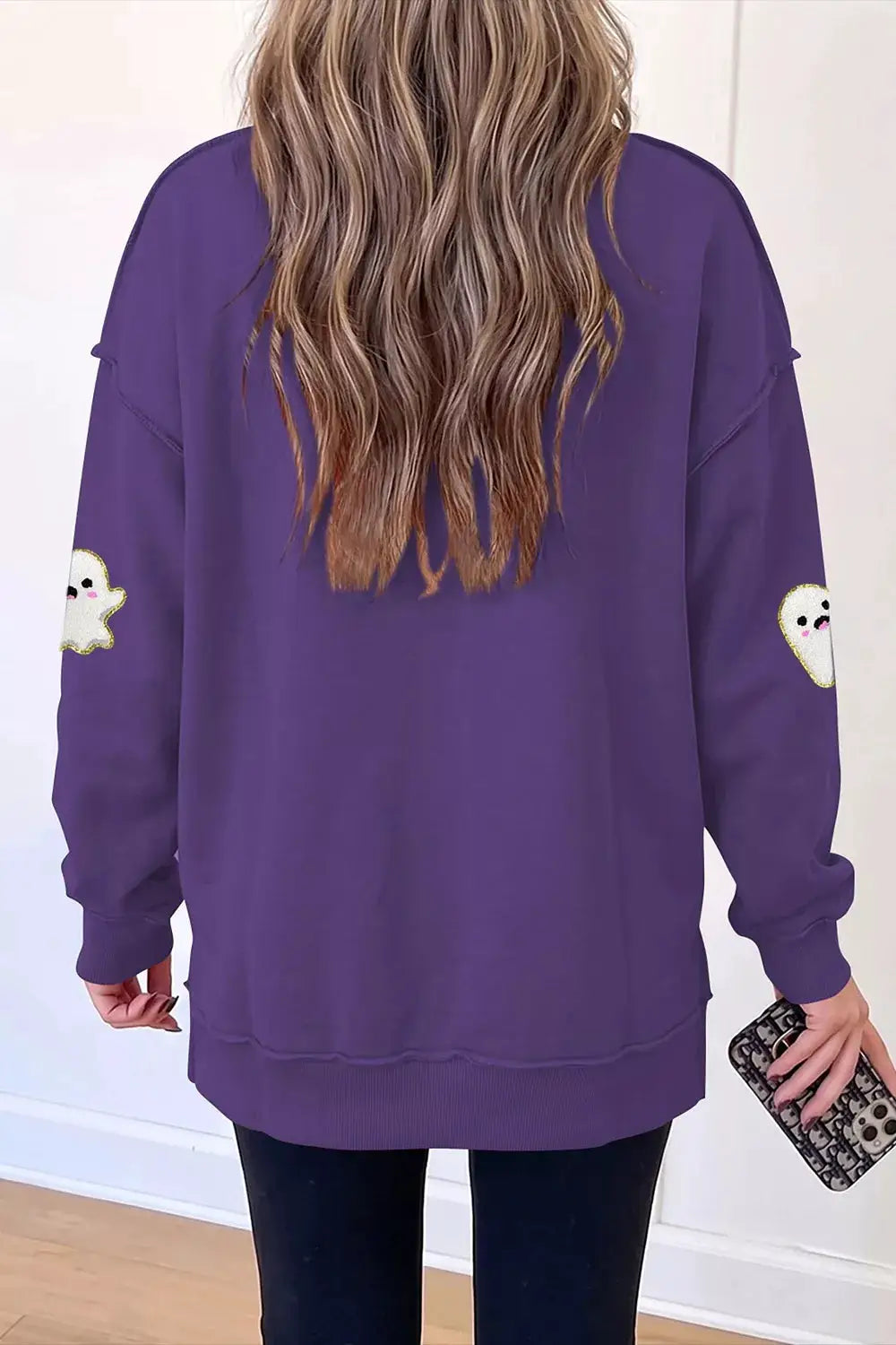 Halloween Ghost Mock Neck Tunic Sweatshirt by Trendsi