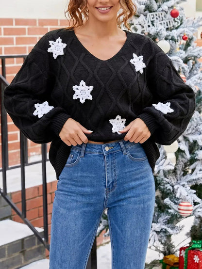 Snowflake Textured V-Neck Sweater by Trendsi