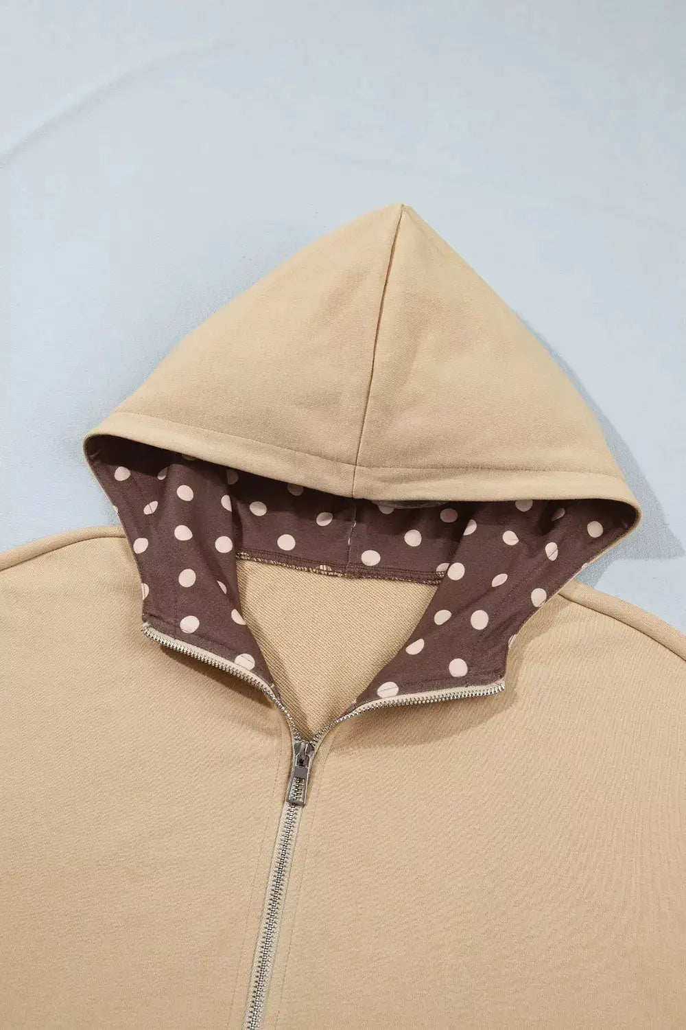 Polka Dot Zip-Up Hoodie by Trendsi