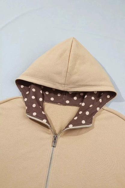 Polka Dot Zip-Up Hoodie by Trendsi