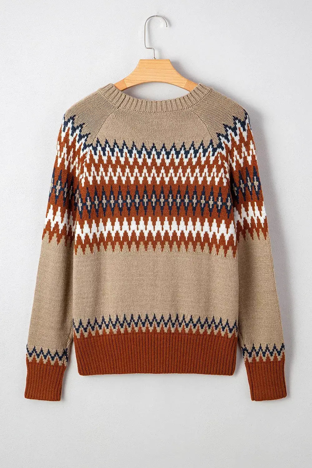 Geometric Pattern Long Sleeve Sweater by Trendsi