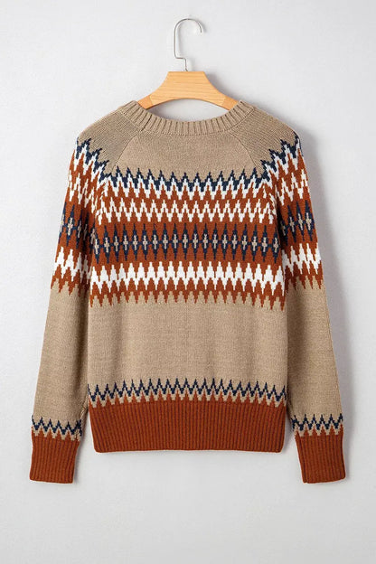 Geometric Pattern Long Sleeve Sweater by Trendsi