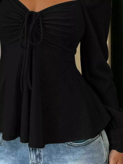 Ruched Sweetheart Neck Long Sleeve Top by Trendsi