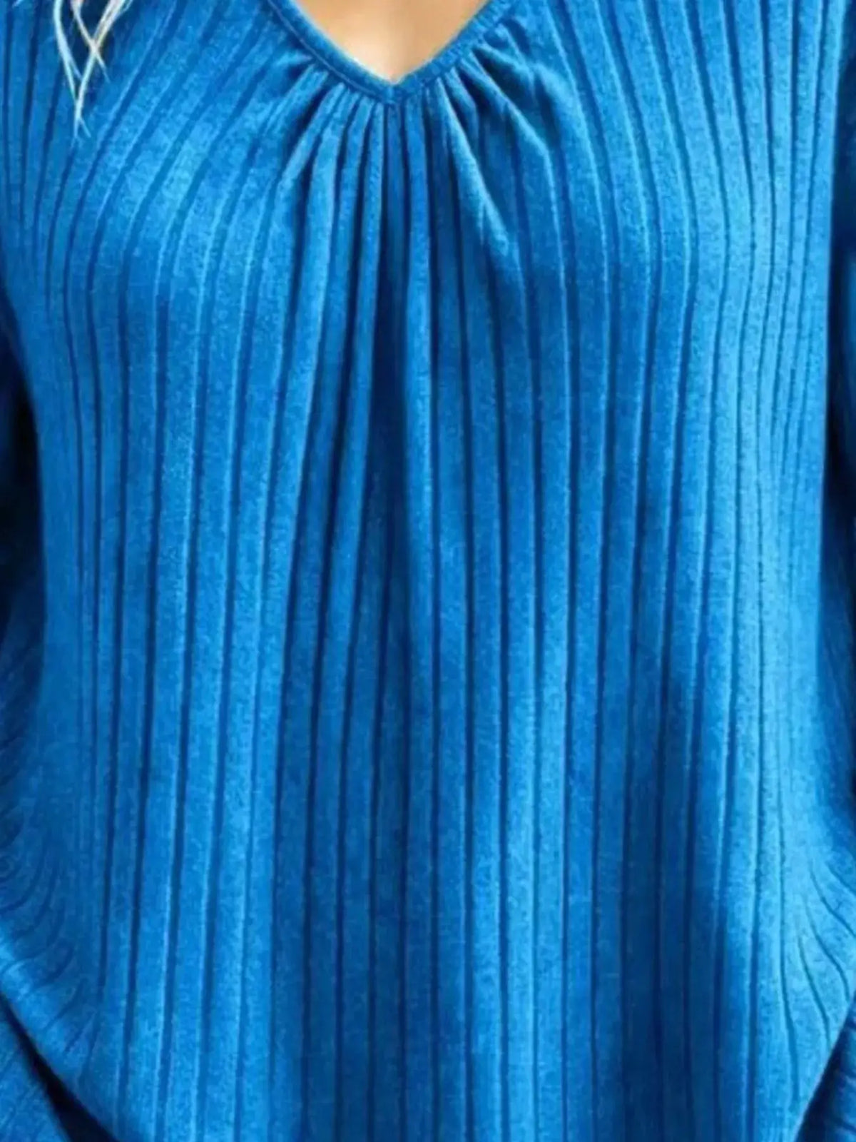 V-Neck Ribbed Long Sleeve T-Shirt by Trendsi