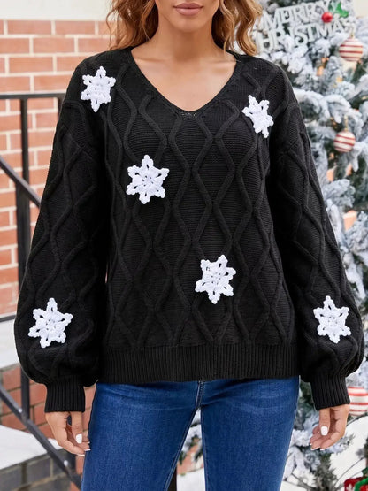 Snowflake Textured V-Neck Sweater by Trendsi