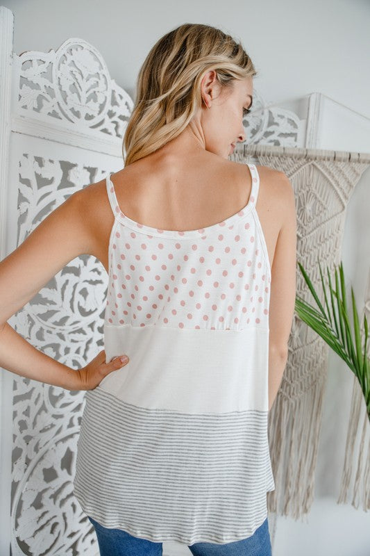 POLKA DOT STRIPE SOLID MIX TANK TOP