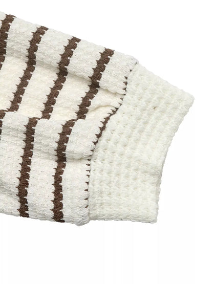 Striped Polo Collar Knit Sweatshirt by Trendsi