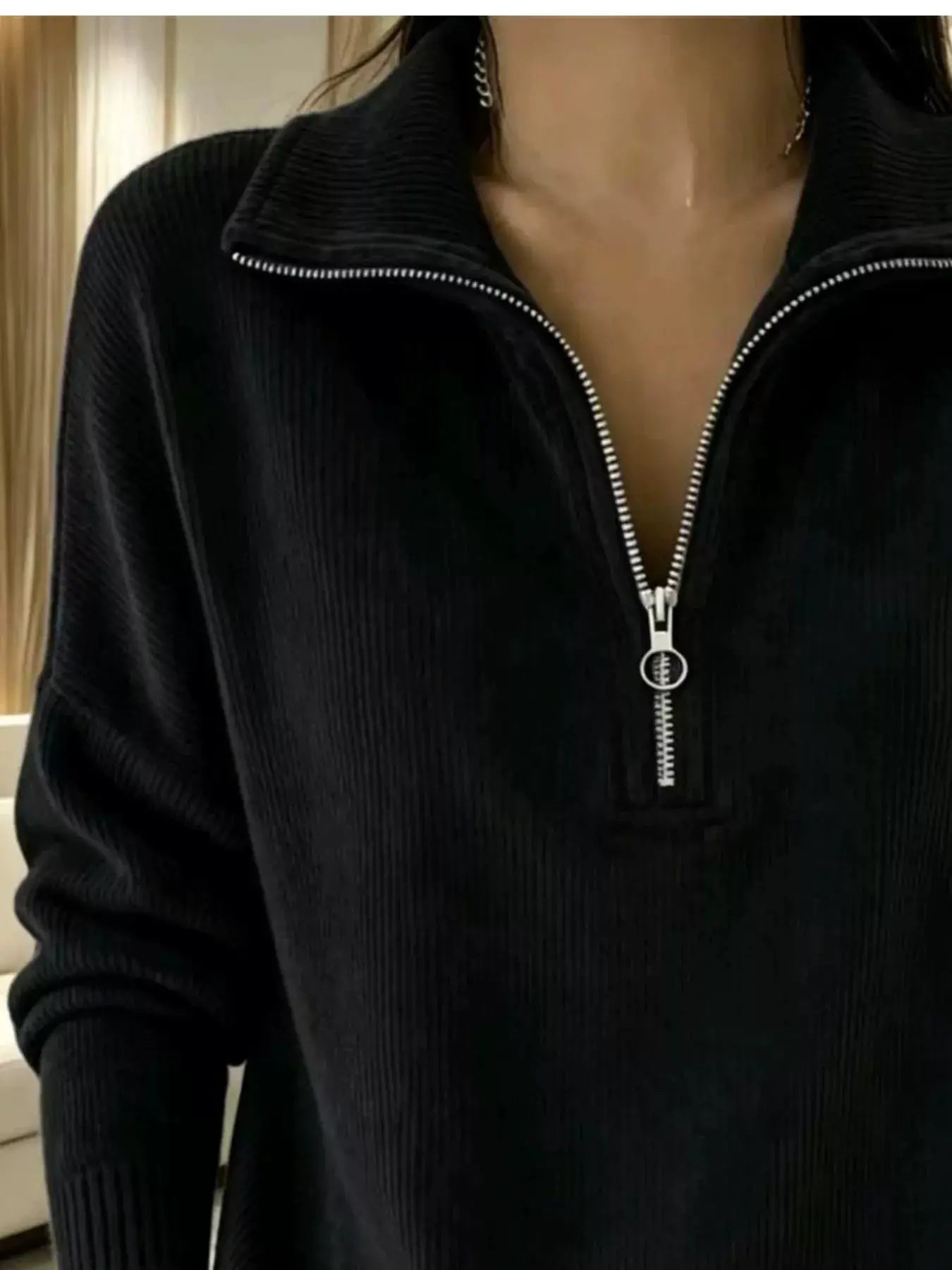 Full Size Corduroy Quarter-Zip Sweatshirt Plus Size by Trendsi