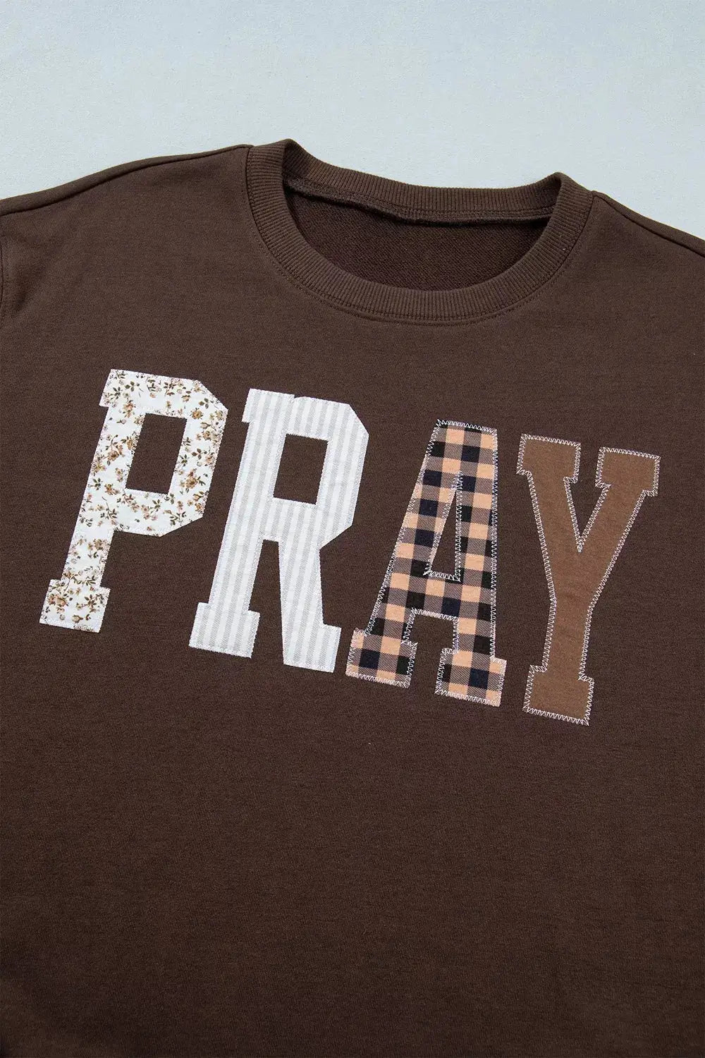 Plaid 'PRAY' Crew Neck Sweatshirt by Trendsi